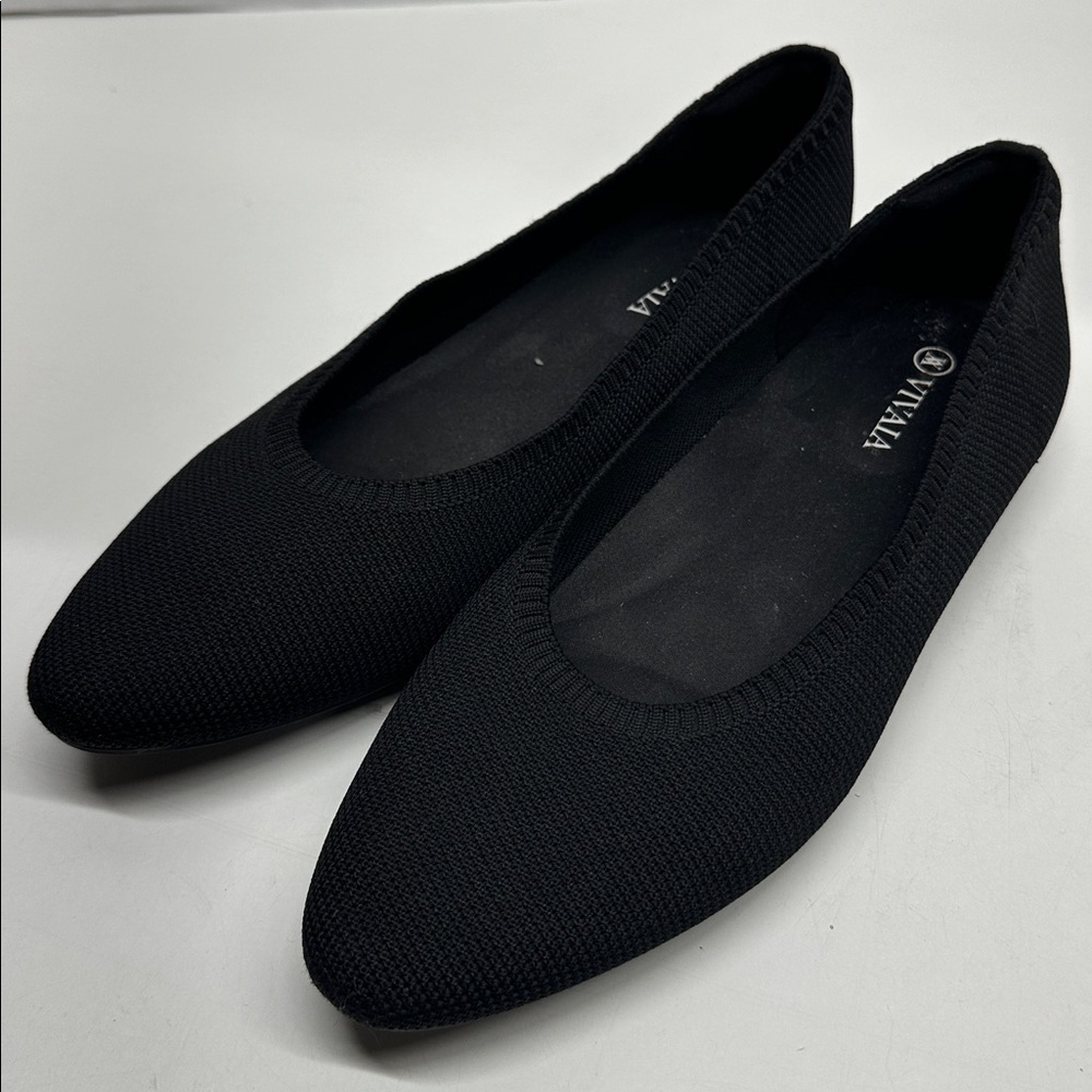 Vivaia Tamia Ballet Flats Shoes Knit Slip On Almond Toe Flat Black US Size 10.5
